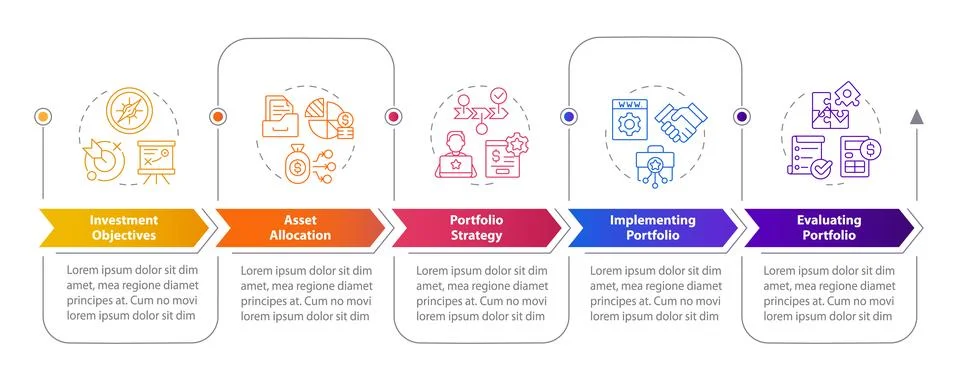 Steps of portfolio management rectangle infographic template Stock Illustration