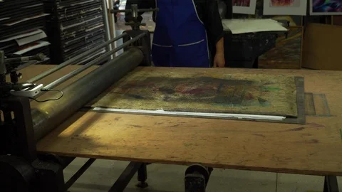 Steps to print The workpiece is placed on the printing press Stock Footage 119018284