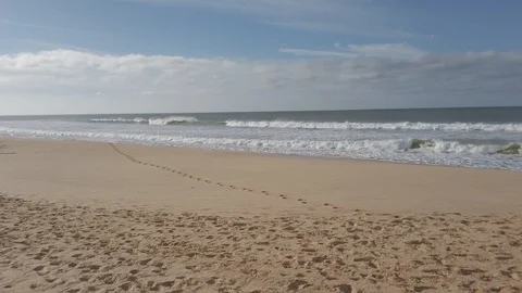Steps in the sand by the ocean Stock Footage 106359714