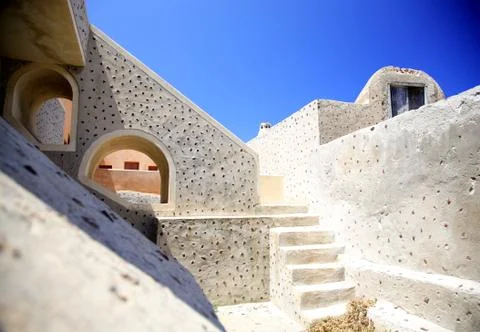 Up the steps in santorini Stock Photos