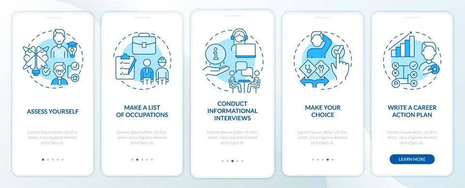 Steps to select career path blue onboarding mobile app screen Stockillustratie