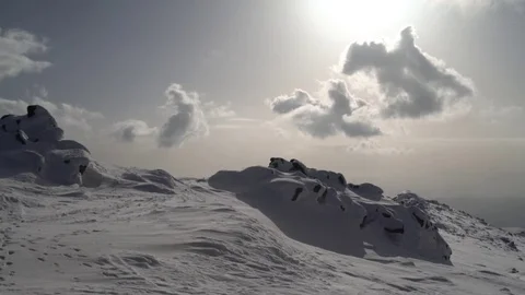 Steps in the Snow Mountain Peak in Sun 4K Stock Footage 76516925