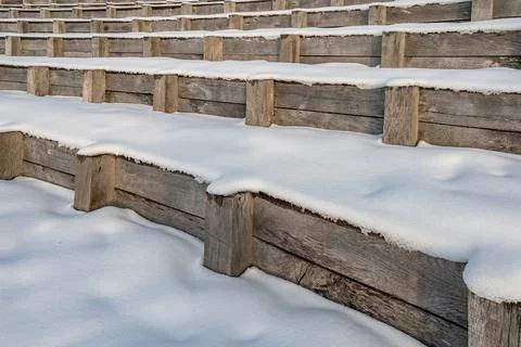 Steps in snow. Winter pattern background. Beauty in nature. Tranquil scene. Stock Photos