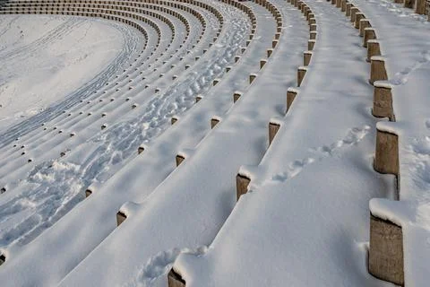 Steps in snow. Winter pattern background. Beauty in nature. 写真素材