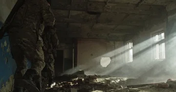 Steps soldier in room sun in window Stock Footage 85731485