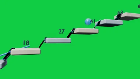 Steps spawning blue ball ascending steps, links pivoting, flag appearing showing Stock Footage 340269493