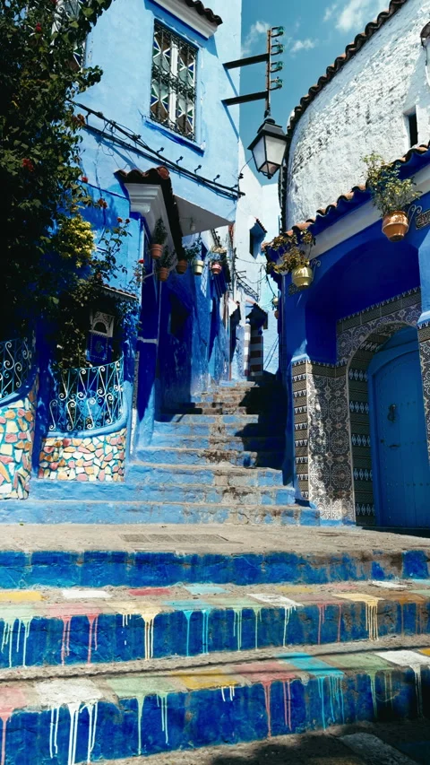 Steps Of A Stair In The Streets Of Chefchaouen Stock Footage 314862682