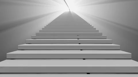 The steps of the staircase go into the distance towards the bright light Stock Footage 270597060