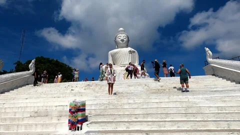 Up the steps to the statue of the great Buddha. Stock Footage 242166177