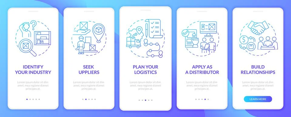 Steps to successful distribution onboarding mobile app page screen Stock Illustration
