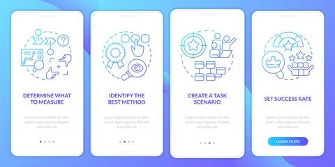 Steps to test website usability blue gradient onboarding mobile app screen Stock Illustration