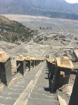 Steps from the top of Mount Bromo, volcano in Indonesia Stock Photos