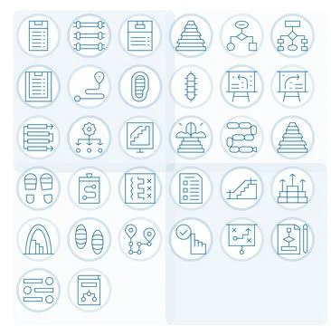 Steps Visual Pack containing 32 Thin Line Grid Fitted Vector Icons Illustrazione stock