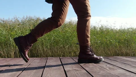 Steps on the wooden pier. Stock Footage 162314754