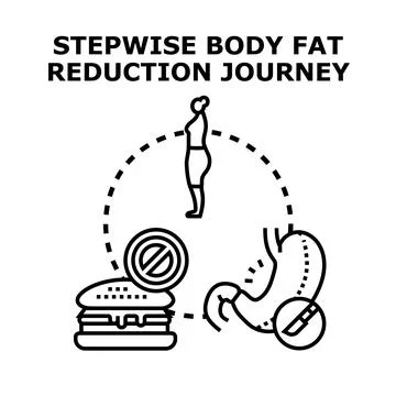 Stepwise body fat reduction journey concept vector Stock Illustration