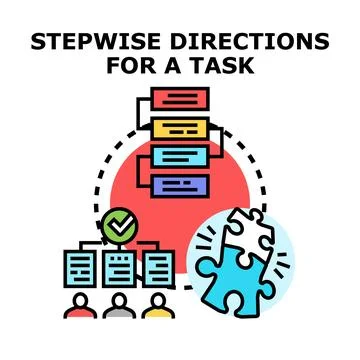 Stepwise directions for task completion and problem solving Stock Illustration