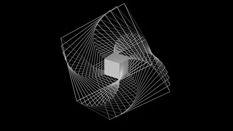 Stepwise rotation of wireframe cubes on black background. Seamless loop Stock Footage 274787071