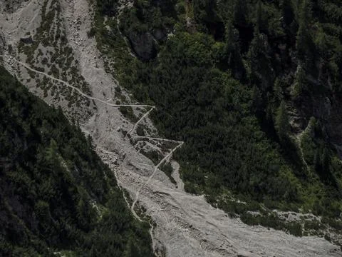 Stepy trial path in Puez mountain in dolomites badia valley panorama landscap Stock Photos