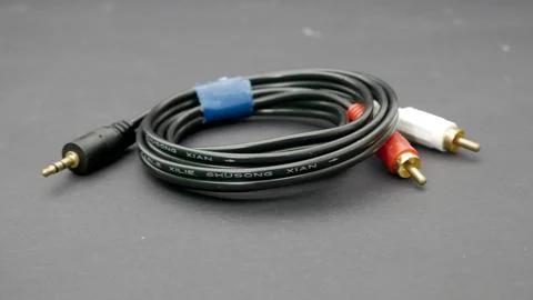Stereo 3.5 mm audio cable to 3.5 mm mono Stock Photos