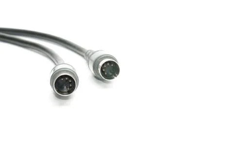 Stereo analog cable with DIN plug on white background Stock Photos