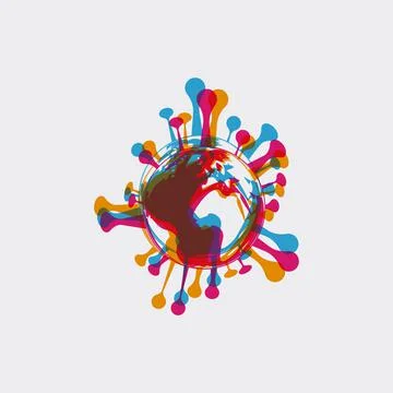 Stereo effect of a bacterium virus in the shape of a globe. Earth in the form Stock Illustration