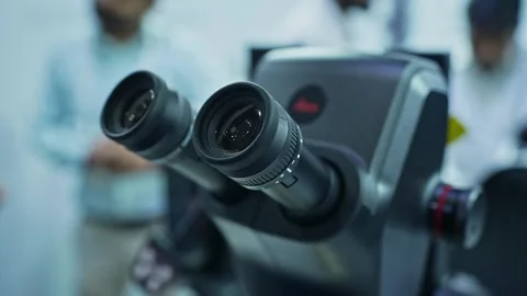 A stereo microscope with FusionOptics technology for visual inspection and .. Stock Footage 259291078