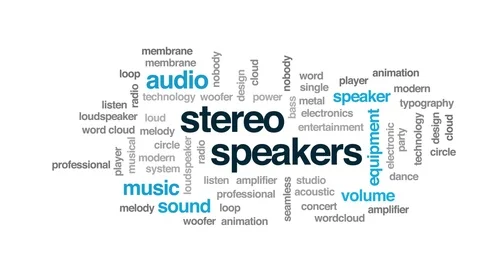 Stereo speakers animated word cloud. Kinetic typography. Stock Footage 106990091
