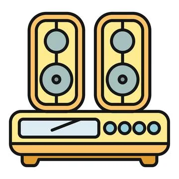 Stereo system with speakers playing audio music Stock Illustration