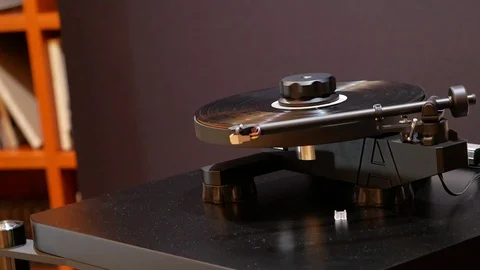 Stereo turntable vinyl record player. Audiophile HiFi luxury components. Stock Footage 125606940