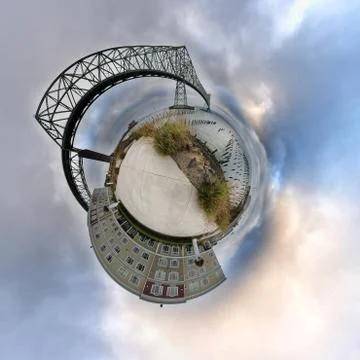 Stereographic abstract image of a bridge going over water Stock Photos
