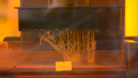 Stereolithography DPL 3d printer create small detail and liquid drips Stock Footage 84361471