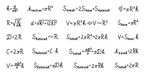 Stereometry cylinder formula set Illustrazione stock