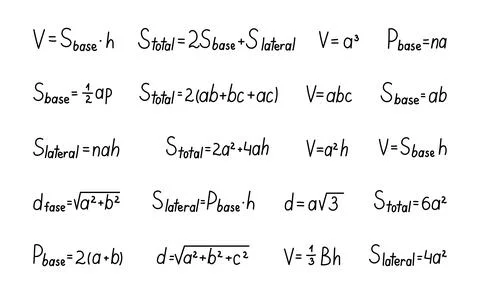 Stereometry prism formula set Stock Illustration