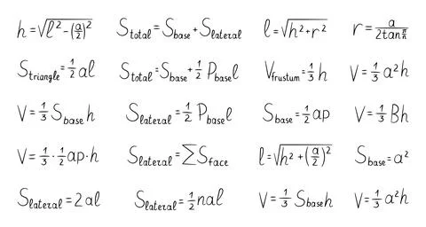 Stereometry pyramid formula set Stock Illustration