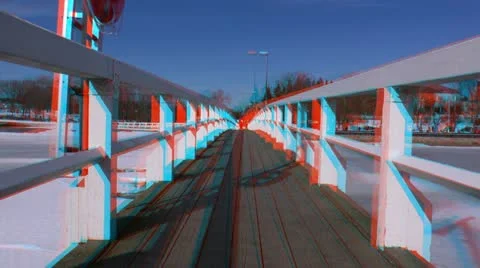 Stereoscopic 3D Helsinki 12a - wooden bridge in downtown Stock Footage