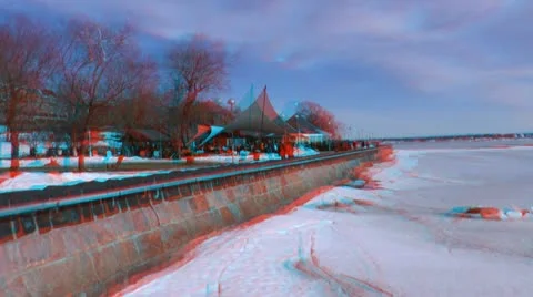 Stereoscopic 3D Helsinki 2 - cafeteria on seashore 1 Stock Footage