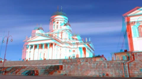 Stereoscopic 3D Helsinki 23 - Lutheran Cathedral Stock Footage