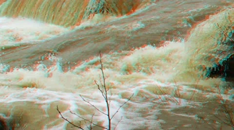 Stereoscopic 3D waterfall in a river 10 Stock Footage 11412730