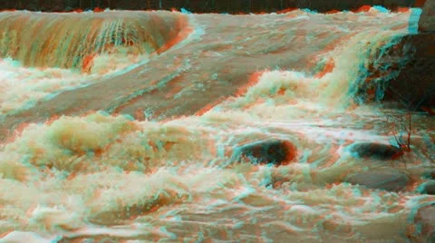 Stereoscopic 3D waterfall in a river 15 Stock Footage 11425371