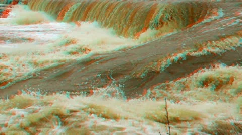 Stereoscopic 3D waterfall in a river 2 Stock Footage 10902003