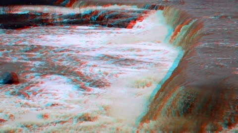 Stereoscopic 3D waterfall in a river 3 Stock Footage 10902082