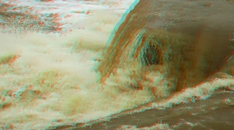 Stereoscopic 3D waterfall in a river 9 Stock Footage 11402716