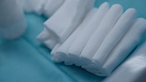Sterile Bandages on Operating Table, Preparing for Medical Procedure Stock Footage 302838226