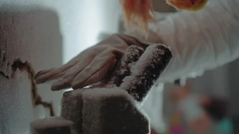 Sterile environment with technician working on chilled equipment. Frosted pipes Stock Footage 346471489