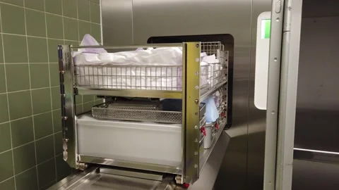 Sterile instruments are automatically discharged from a steam sterilizer Stock Footage 134072811