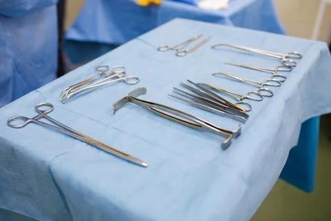 Sterile instruments for surgery on a tray Stock Photos