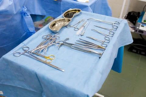 Sterile instruments for surgery on a tray Stock Photos