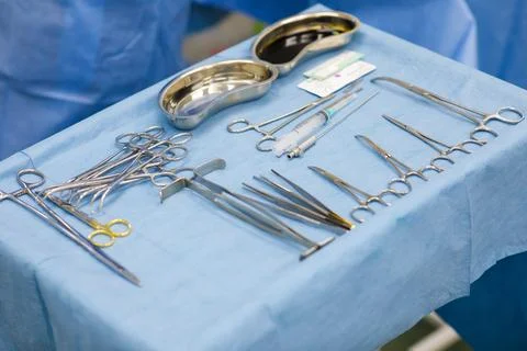 Sterile instruments for surgery on a tray Stock Photos