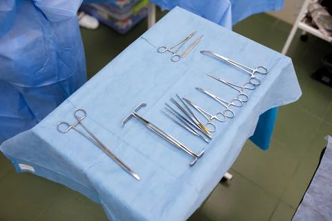 Sterile instruments for surgery on a tray Stock Photos