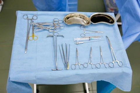 Sterile instruments for surgery on a tray Stock Photos